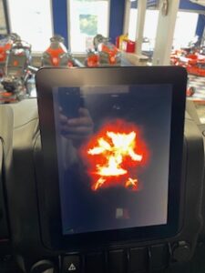 Touch screen of Segway UT6 Utility Vehicle displaying fire